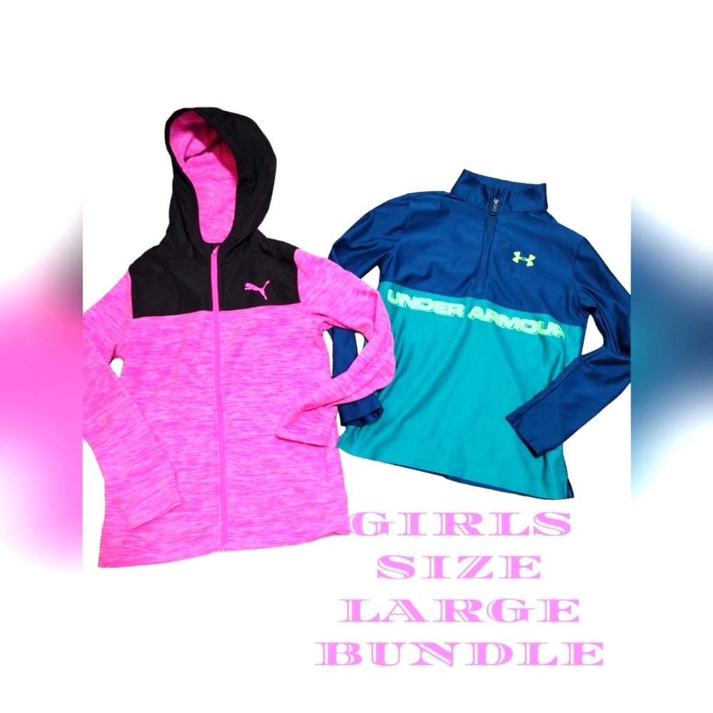 GIRLS SIZE LARGE SPORTY ATHLETIC SWEATSHIRT BUNDLE UNDER ARMOUR AND FLEECE PUMA